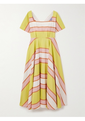Thierry Colson - Allegria Pleated Striped Cotton-poplin Midi Wrap Dress - Pink - x small,small,medium,large,x large