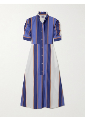 Thierry Colson - Venetia Pleated Striped Cotton-poplin Midi Dress - Blue - x small,small,medium,large,x large