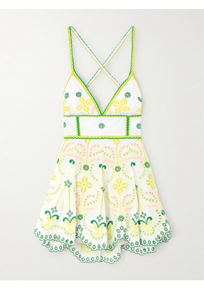 Charo Ruiz - Cluzet Broderie Anglaise Cotton-blend Halterneck Mini Dress - Yellow - x small,small,medium,large