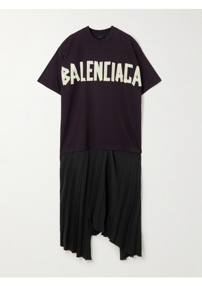 Balenciaga - Pleated Printed Cotton-jersey And Crepe Midi Dress - Black - FR34,FR36,FR38,FR40