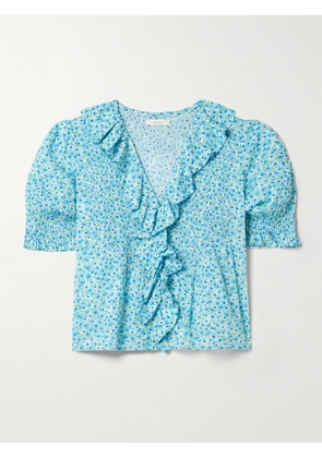 DÔEN - Henri Ruffled Pintucked Floral-print Organic Cotton-voile Top - Blue - xx small,x small,small,medium,large,x large,xx large