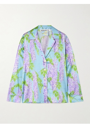 BERNADETTE - Louis Floral-print Stretch-silk Pajama Shirt - Blue - FR34,FR36,FR38,FR40,FR42,FR44