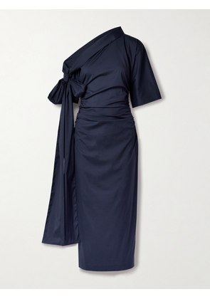 BERNADETTE - Bowie Tie-detailed One-shoulder Organic Cotton-blend Poplin Maxi Dress - Blue - FR34,FR36,FR38,FR40,FR42,FR44,FR46