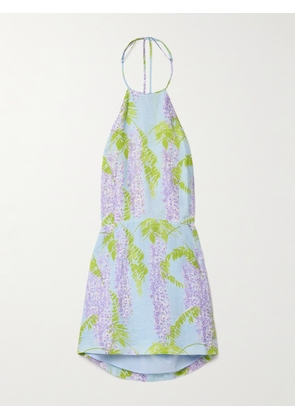 BERNADETTE - Delilah Open-back Printed Linen Halterneck Mini Dress - Blue - FR34,FR36,FR38,FR40,FR42,FR44,FR46