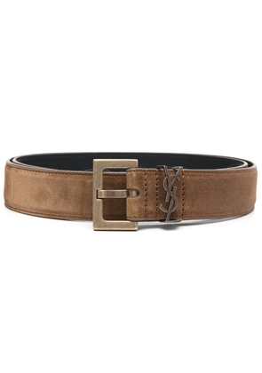 Saint Laurent logo-plaque leather belt - Brown