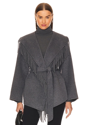 SIMKHAI Rowen Fringe Jacket in Grey. Size XL.