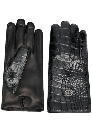 Philipp Plein crocodile-effect leather gloves - Black