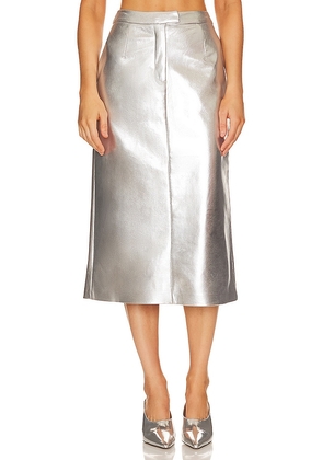 Jakke Oakland Midi Skirt in Metallic Silver. Size L, M, XS.