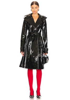 LaQuan Smith Patent Leather Trench Coat in Black. Size S.