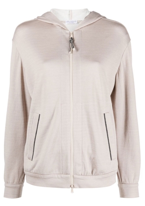 Brunello Cucinelli jersey-knit drawstring zipped hoodie - Neutrals