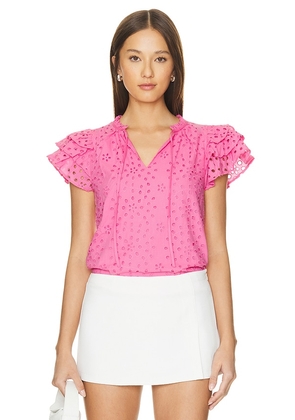 1. STATE Flutter Sleeve Top in Pink. Size L, M, S, XL, XXL.