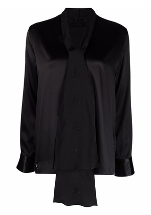 Philipp Plein V-neck pussybow silk blouse - Black