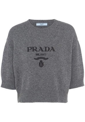 Prada logo-intarsia cropped wool jumper - Grey
