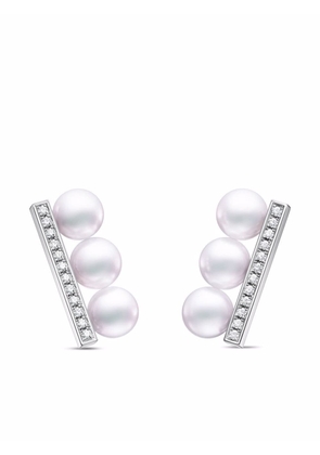 TASAKI 18kt white gold Collection Line Balance Neo Akoya pearl and diamond earrings - Silver