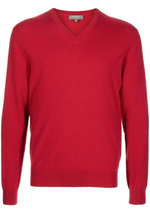 N.Peal organic-cotton v-neck jumper - Red