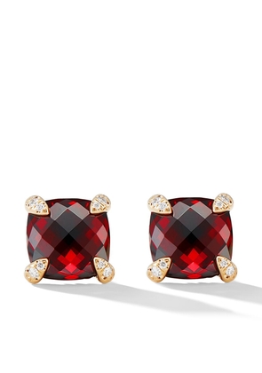 David Yurman 18kt yellow gold Châtelaine garnet and diamond stud earrings - Red