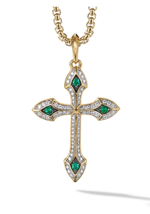 David Yurman 18kt yellow gold Gothic diamond and emerald cross pendant