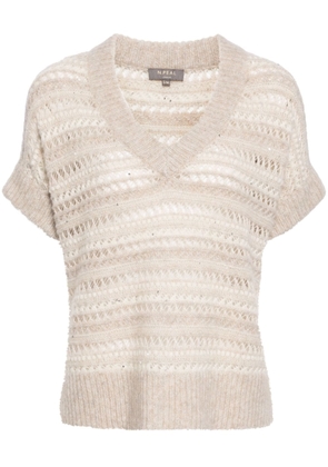 N.Peal open-knit V-neck top - Neutrals