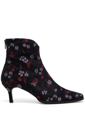 Mame Kurogouchi floral-embroidered velvet boots - Black