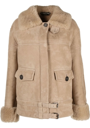 TOM FORD single-breasted shearling-trim jacket - Neutrals