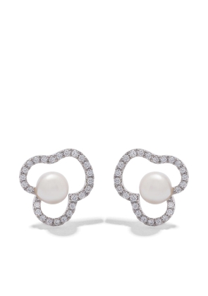 TASAKI 18kt white gold Collection Line Chants Akoya pearl diamond earrings - Silver