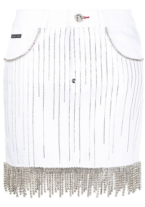 Philipp Plein crystal-embellished denim skirt - White