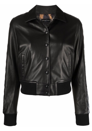Philipp Plein crystal-embellished leather jacket - Black
