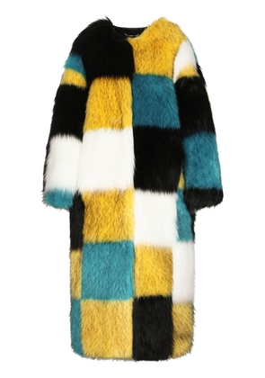 Dolce & Gabbana check-pattern faux-fur coat - Yellow