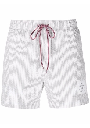 Thom Browne seersucker logo-patch swim shorts - Grey