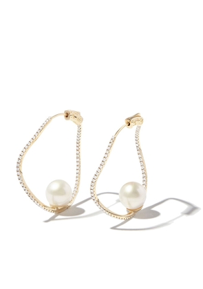 Mateo 14kt yellow gold wave diamond and pearl hoop earrings