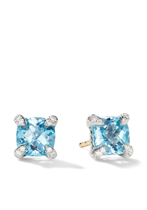 David Yurman sterling silver Petite Chatelaine topaz and diamond stud earrings - Blue