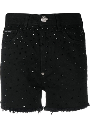Philipp Plein logo-patch crystal-embellished shorts - Black