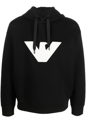 Emporio Armani embossed-logo drawstring hoodie - Black
