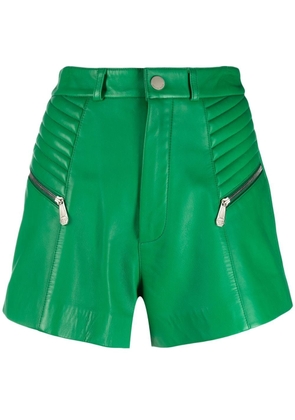 Philipp Plein ribbed high-waist leather shorts - Green