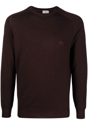 ETRO embroidered-logo crew neck sweater - Brown