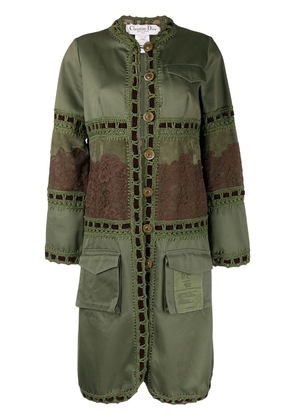 Christian Dior Pre-Owned lace detail single-breasted coat - Green