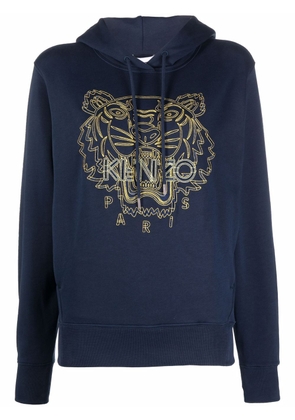 Kenzo logo-embroidered organic cotton hoodie - Blue