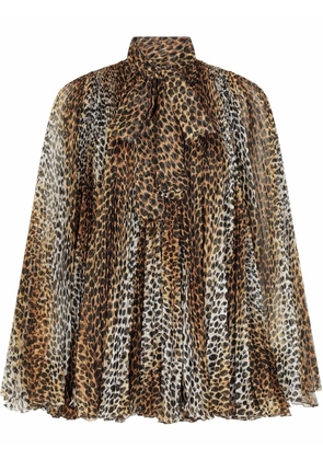 Dolce & Gabbana leopard print pleated mini dress - Brown