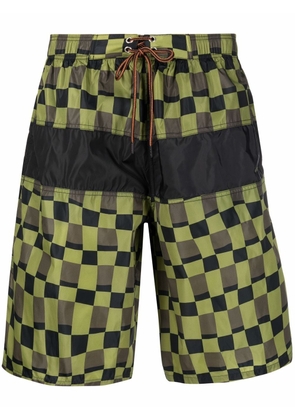 Marni checkerboard drawstring swim shorts - Green