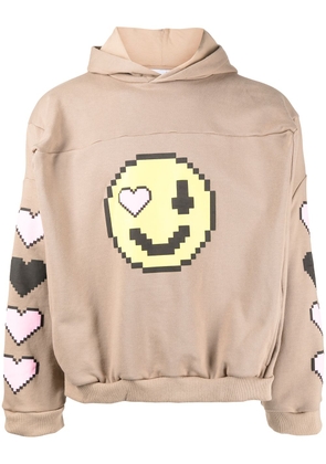 Natasha Zinko pixel-smiley pullover box hoodie - Brown