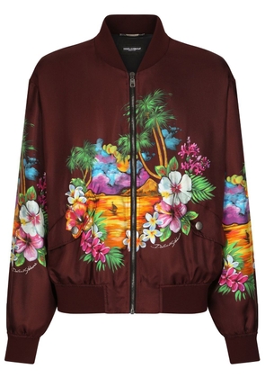 Dolce & Gabbana island-print silk bomber jacket - Red