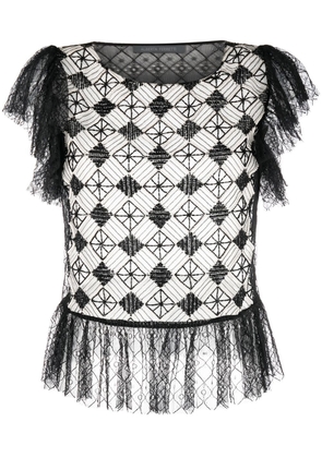 Alberta Ferretti bead-embellished lace-trim blouse - Black