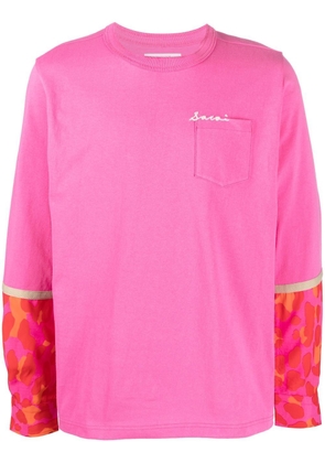 sacai leopard-print panelled long-sleeve top - Pink
