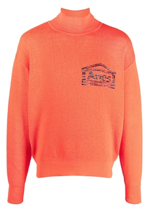 Aries embroidered-logo roll neck jumper - Orange
