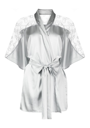 Fleur Of England Sigrid lace-panelled satin robe - Grey