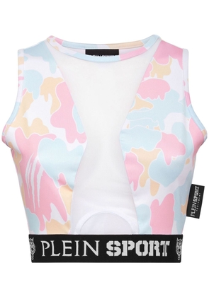 Plein Sport camouflage-print panelled cropped top - Pink