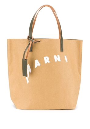 Marni logo print tote bag - Brown