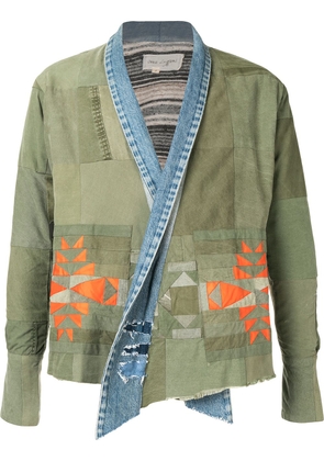 Greg Lauren patchwork shawl-lapel jacket - Green