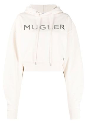 Mugler metallic-logo cropped hoodie - Neutrals