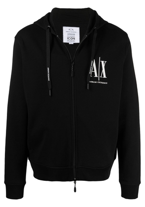 Armani Exchange logo-embroidered drawstring hoodie - Black